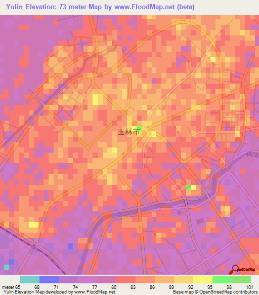Yulin,China Elevation Map