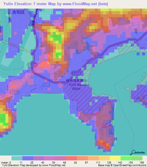 Yulin,China Elevation Map