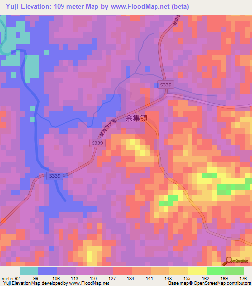 Yuji,China Elevation Map