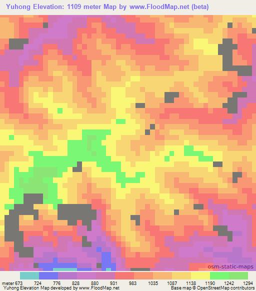Yuhong,China Elevation Map