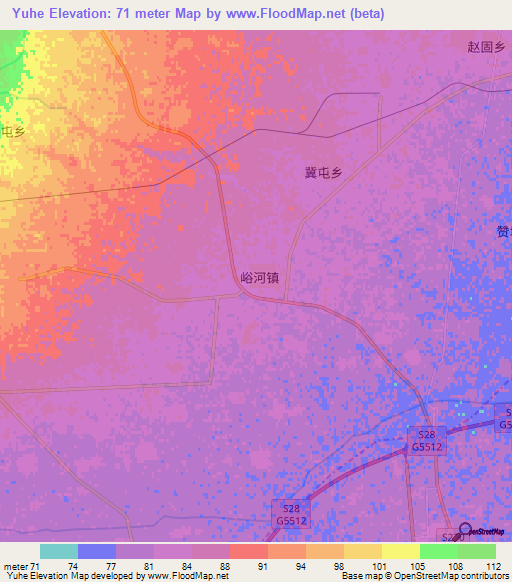 Yuhe,China Elevation Map
