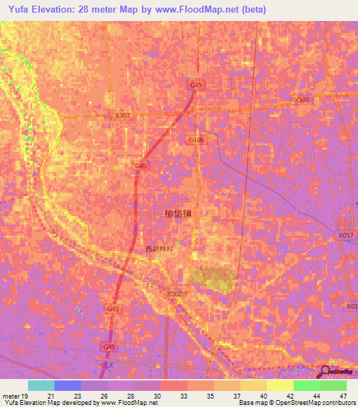 Yufa,China Elevation Map