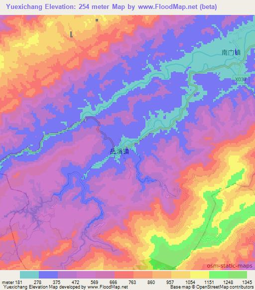 Yuexichang,China Elevation Map