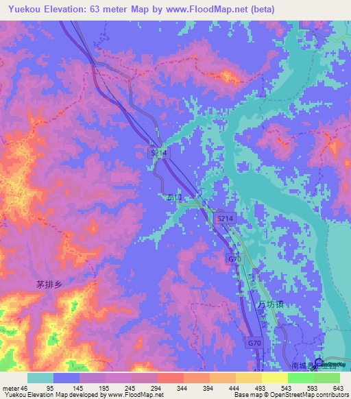 Yuekou,China Elevation Map