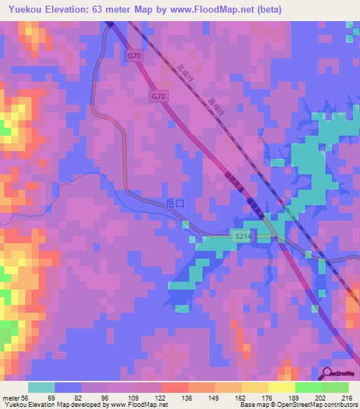 Yuekou,China Elevation Map