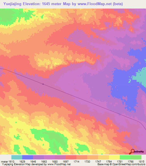 Yuejiajing,China Elevation Map