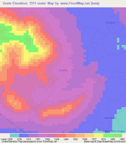 Uvete,Kenya Elevation Map