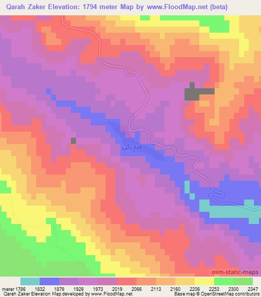 Qarah Zaker,Iran Elevation Map