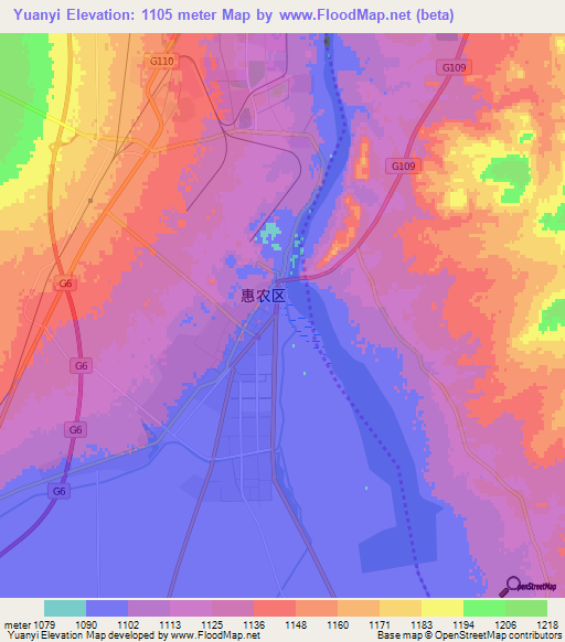 Yuanyi,China Elevation Map