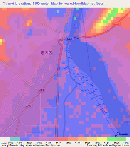 Yuanyi,China Elevation Map