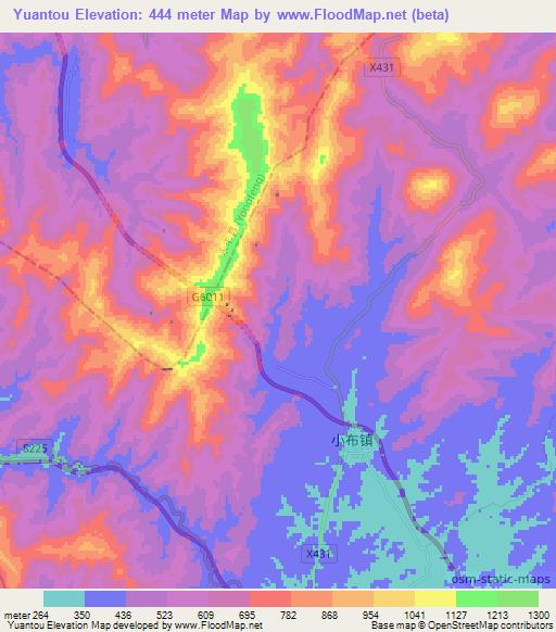 Yuantou,China Elevation Map