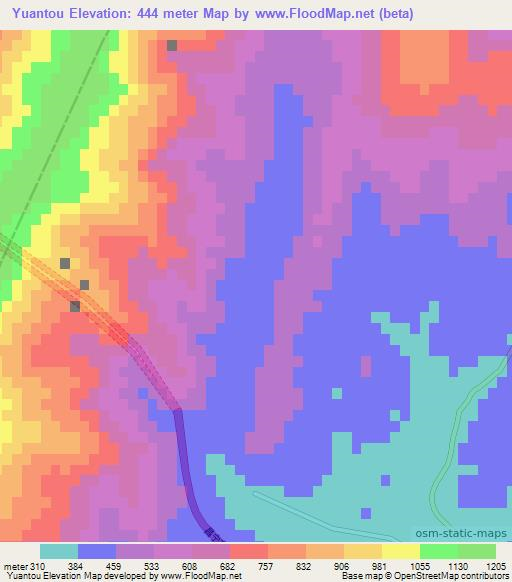 Yuantou,China Elevation Map