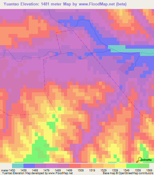 Yuantao,China Elevation Map