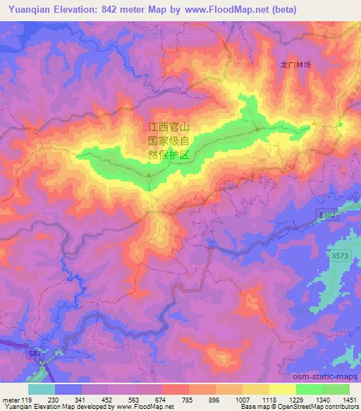 Yuanqian,China Elevation Map