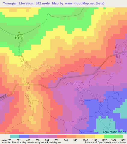 Yuanqian,China Elevation Map