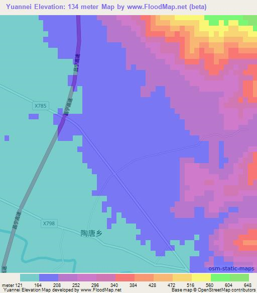 Yuannei,China Elevation Map