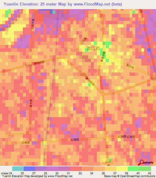 Yuanlin,China Elevation Map