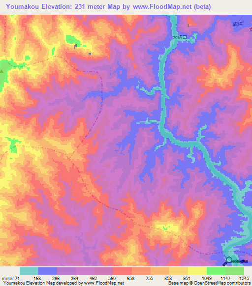 Youmakou,China Elevation Map