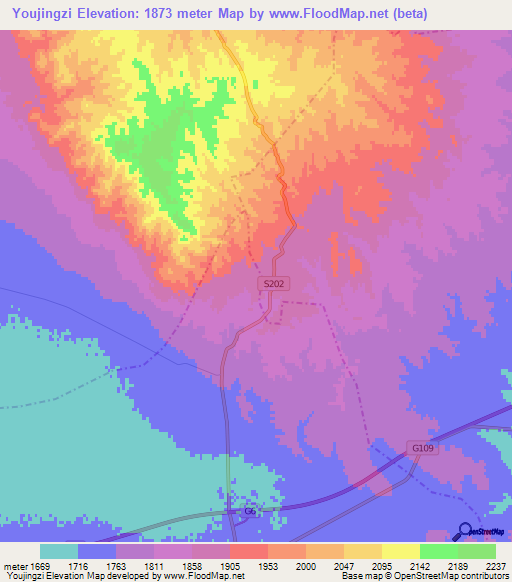 Youjingzi,China Elevation Map
