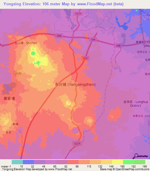 Yongxing,China Elevation Map