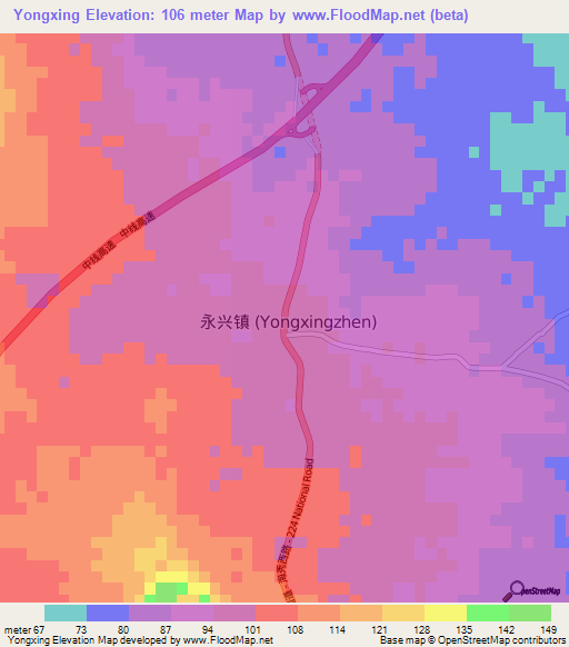 Yongxing,China Elevation Map
