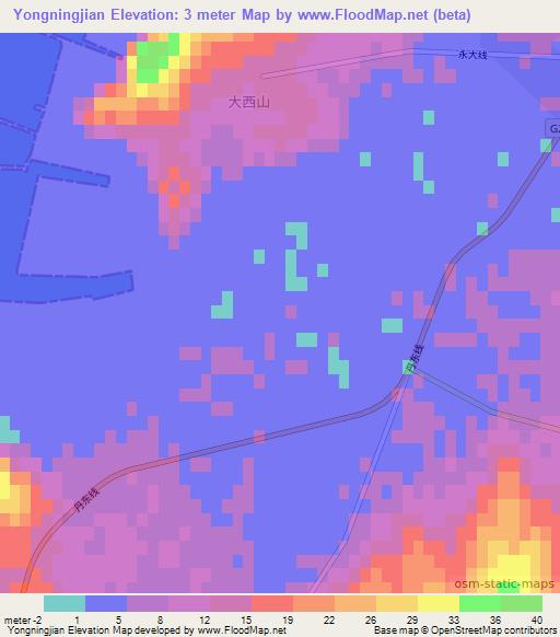 Yongningjian,China Elevation Map