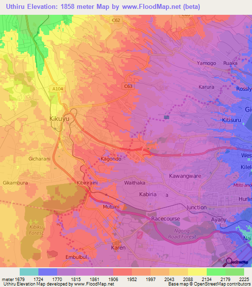 Uthiru,Kenya Elevation Map