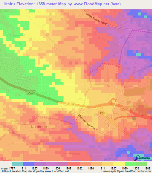 Uthiru,Kenya Elevation Map