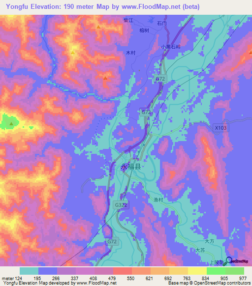 Yongfu,China Elevation Map