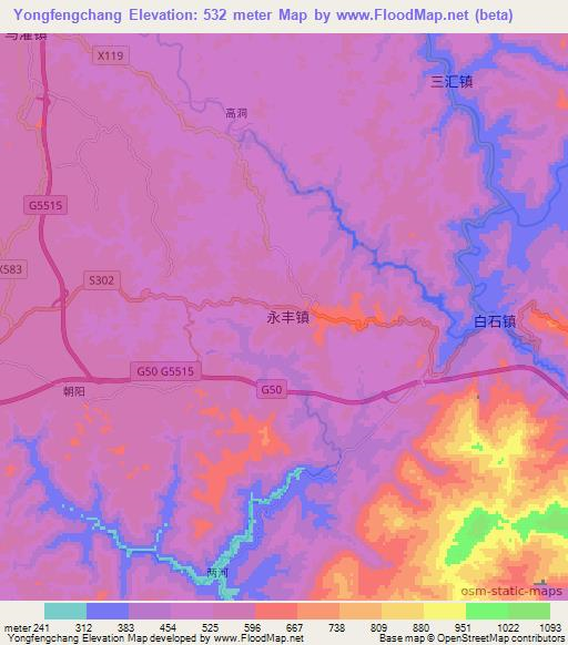 Yongfengchang,China Elevation Map