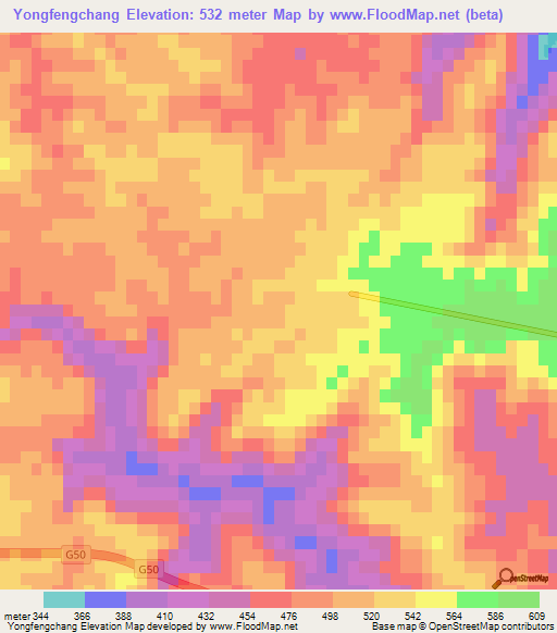Yongfengchang,China Elevation Map