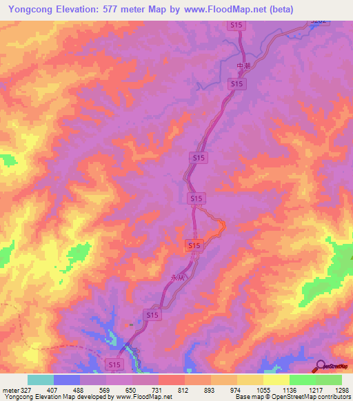 Yongcong,China Elevation Map