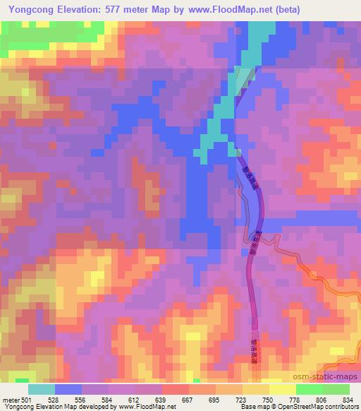 Yongcong,China Elevation Map