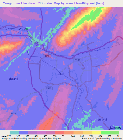 Yongchuan,China Elevation Map