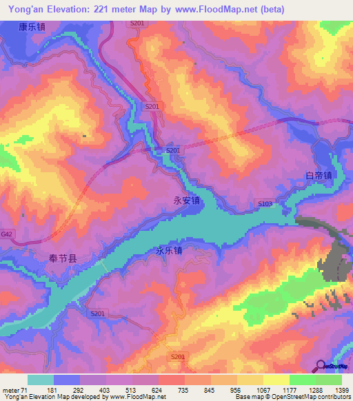 Yong'an,China Elevation Map