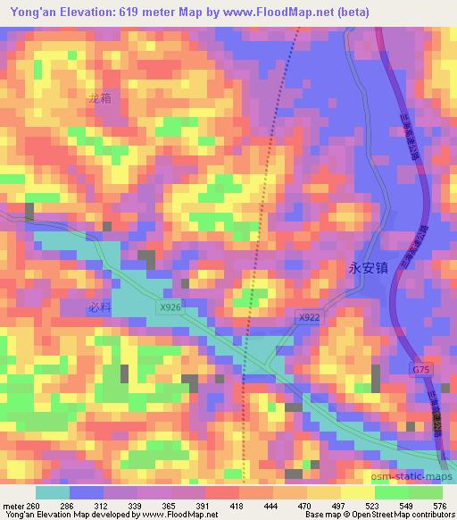 Yong'an,China Elevation Map