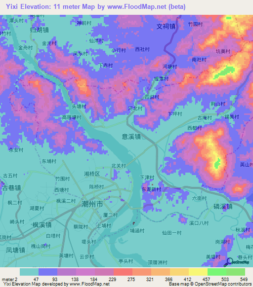 Yixi,China Elevation Map