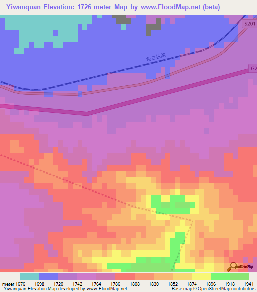 Yiwanquan,China Elevation Map