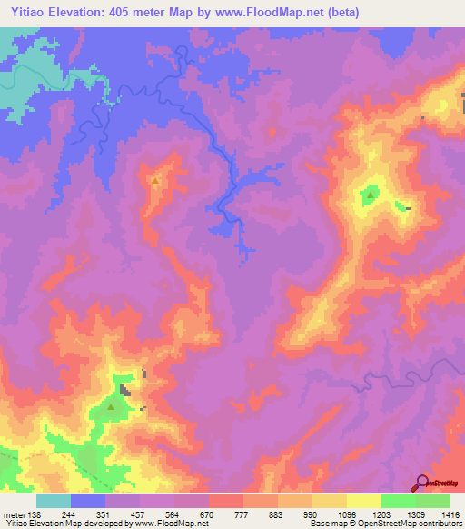 Yitiao,China Elevation Map