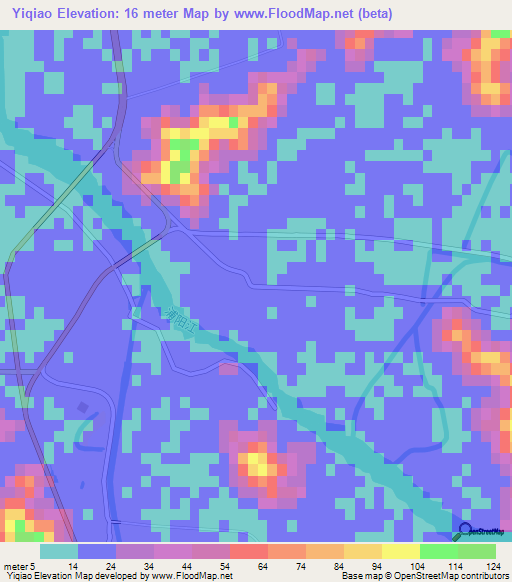 Yiqiao,China Elevation Map