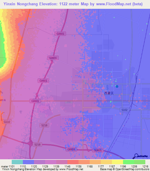 Yinxin Nongchang,China Elevation Map