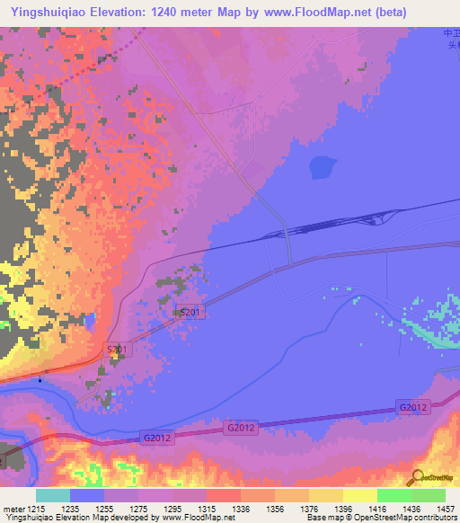 Yingshuiqiao,China Elevation Map