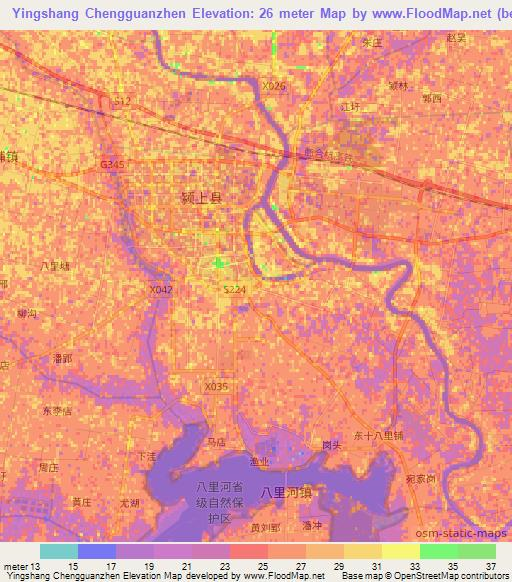 Yingshang Chengguanzhen,China Elevation Map
