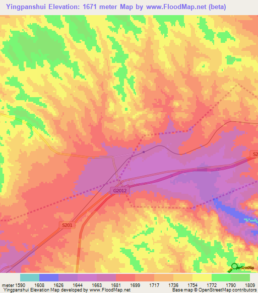 Yingpanshui,China Elevation Map