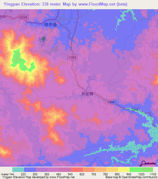 Yingpan,China Elevation Map
