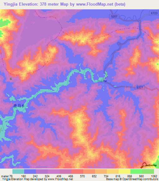Yingjia,China Elevation Map
