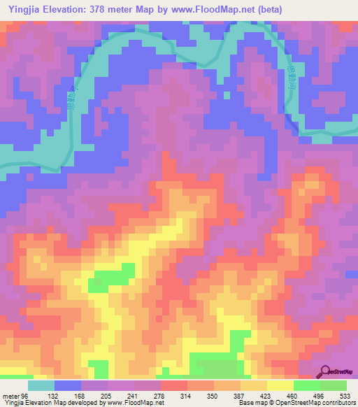 Yingjia,China Elevation Map