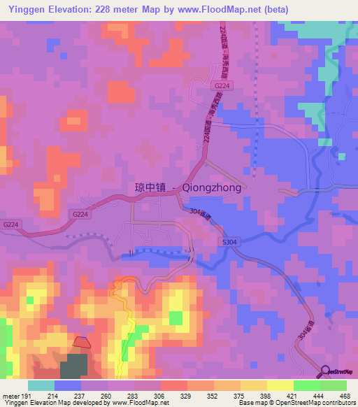 Yinggen,China Elevation Map