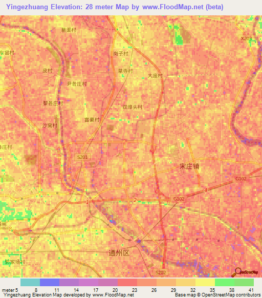 Yingezhuang,China Elevation Map