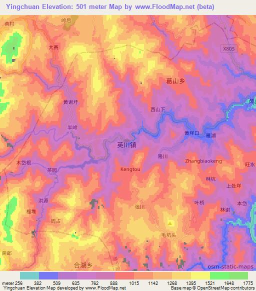 Yingchuan,China Elevation Map